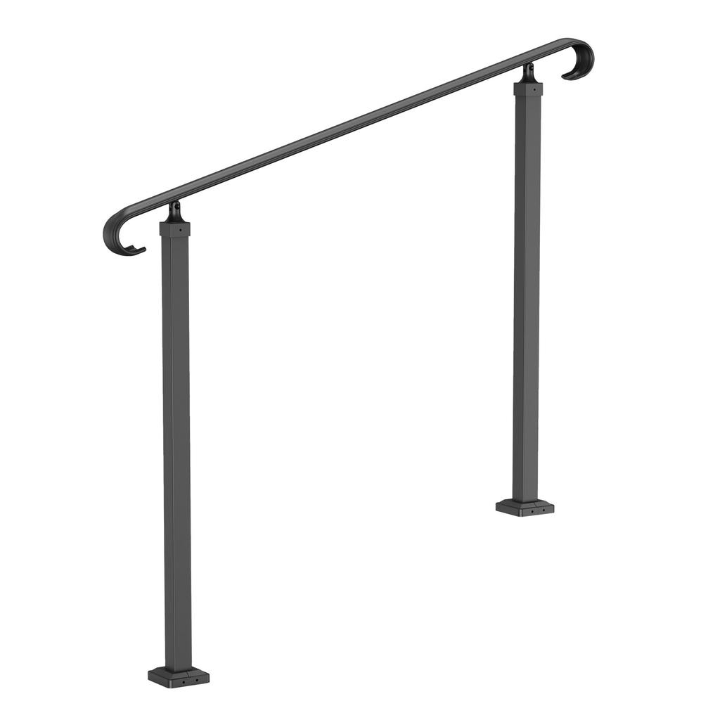 VEVOR Wrought Iron Handrail, Fit 2 or 3 Steps Outdoor Stair Railing, Adjustable Front Porch Hand Rail