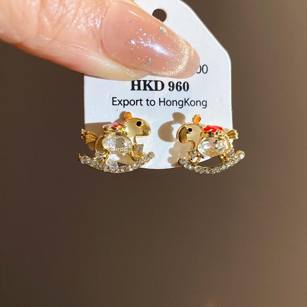 Fashion Jewelry New Year Horse Earrings Rhinestone Red Drop Earrings  Wedding