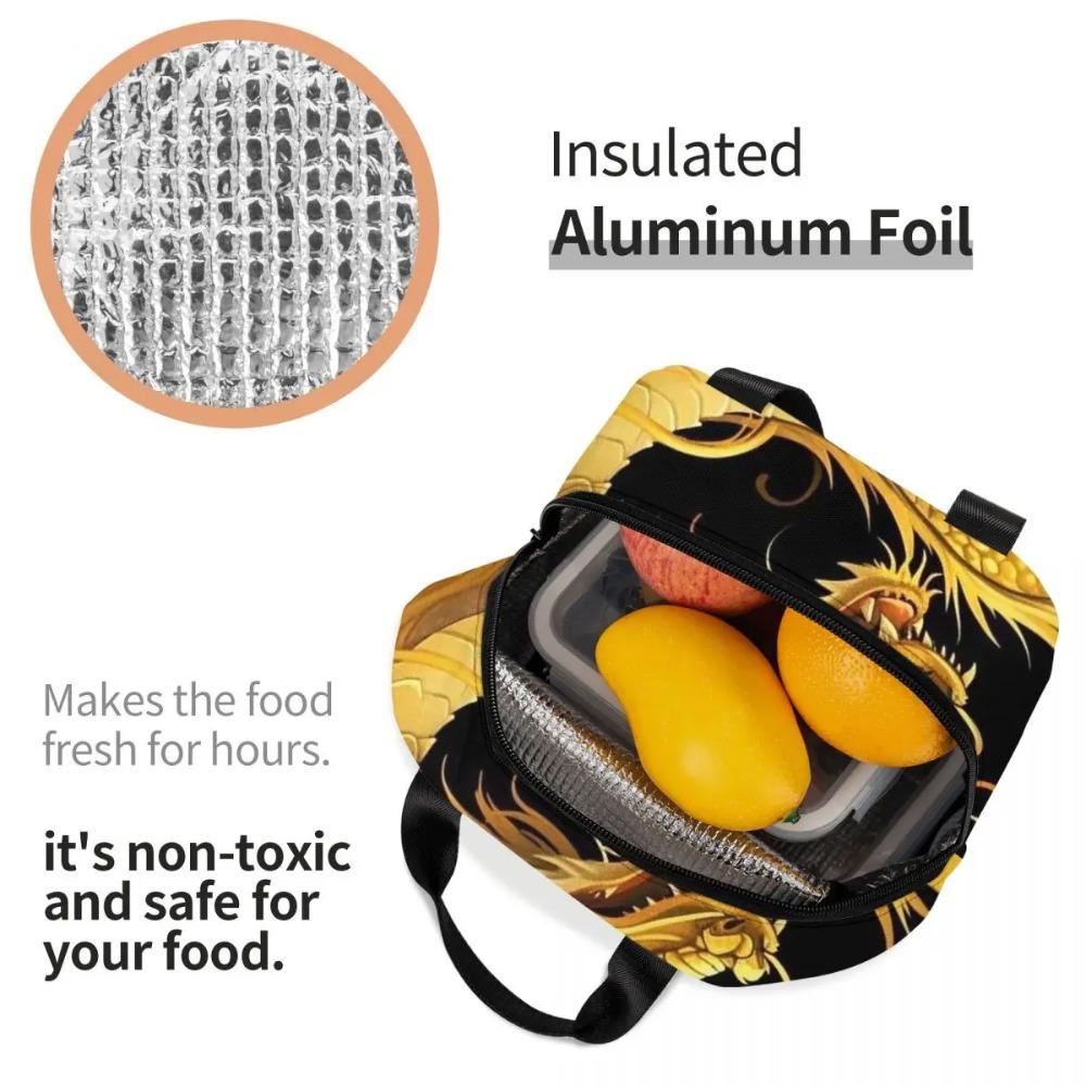 Golden Dragon Pattern Insulated Lunch Bag for Kids School Cooler Thermal Food Box Tote Portable Lunch Boxes Container