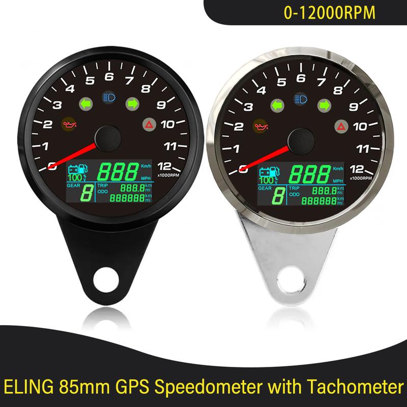 85mm GPS Speedometer 0-299km/h MPH with 0-12000RPM Tachometer High Beam Turn Light Oil Pressure for Motorcycle Car 12V 24V