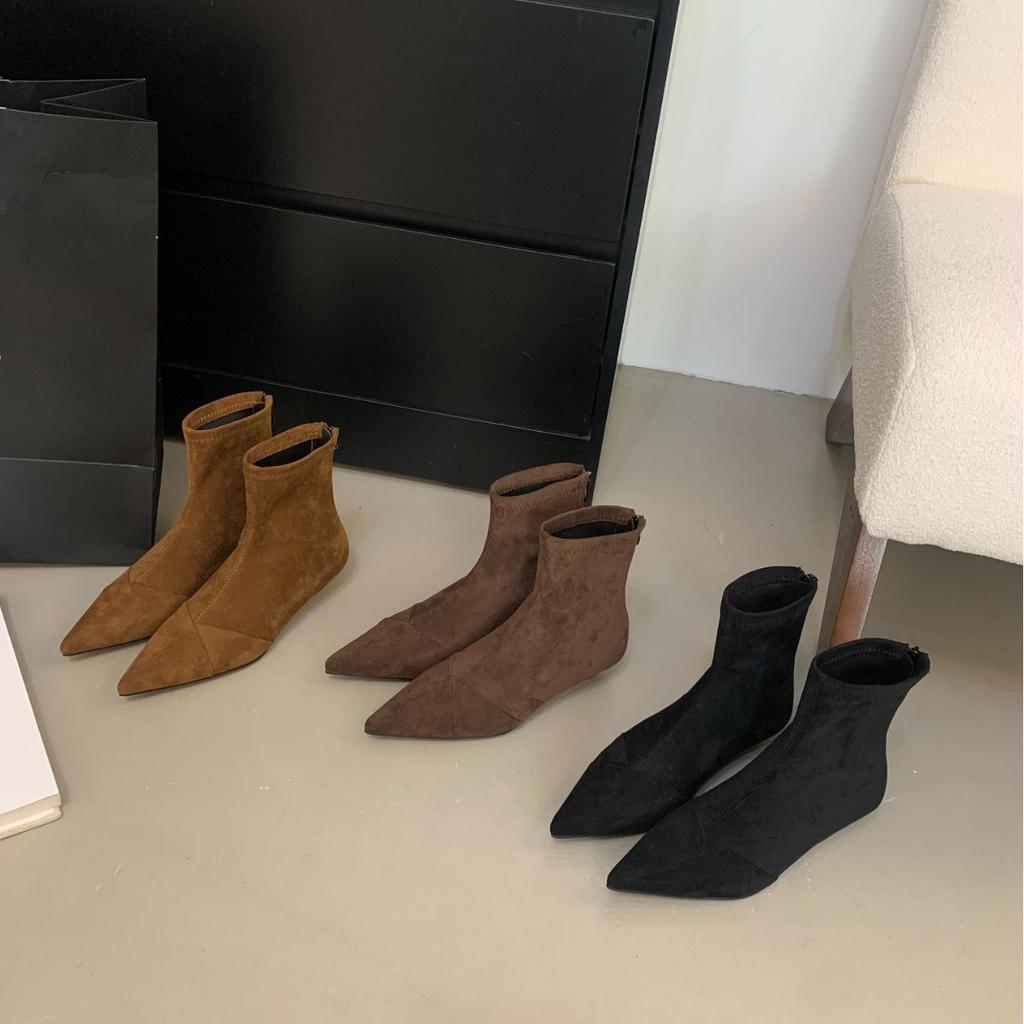 Autumn and Winter Soft-soled Versatile Pointed Elastic Thin Boots Pointed Kitten and 2025 Short Boots Black Suede Single Boots