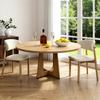 Modular Round Dining Table Set with 1 Table and 2 Chairs, Table Top MDF with Oak Veneer, Chairs Made of Solid Oak Veneered In Natural Wood Color
