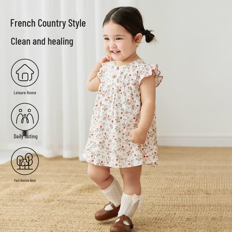 Infant Girl's Flutter Sleeve Cotton Romper Dress