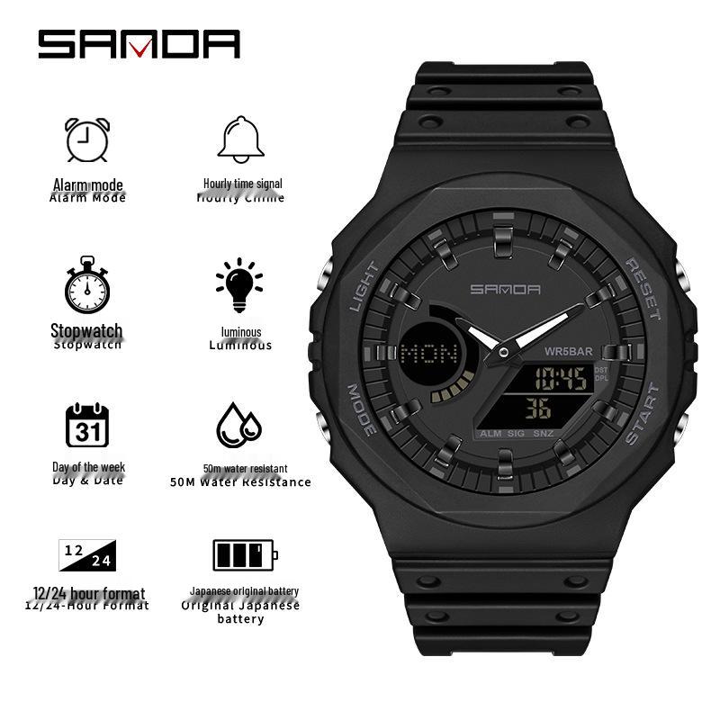 Sanda Trendy Luminous Waterproof Multifunctional Unisex Electronic Watch