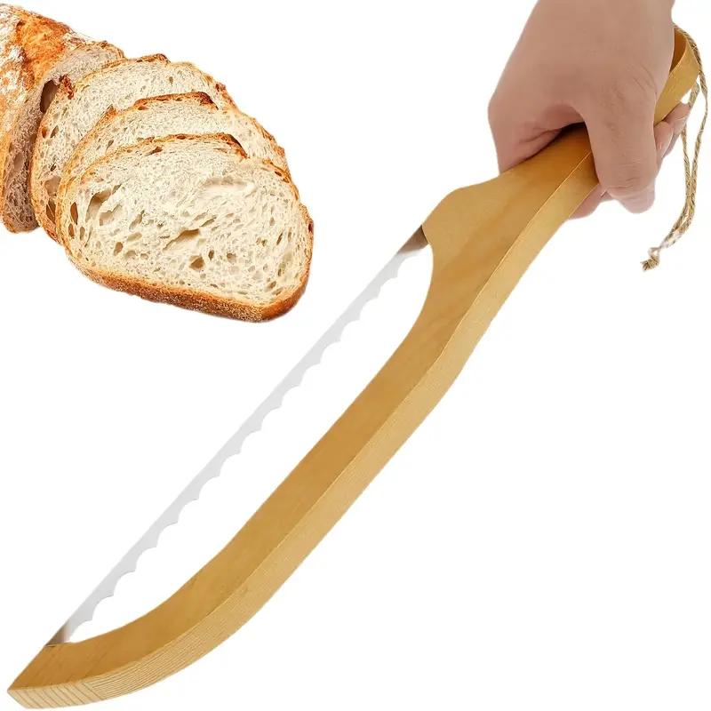 Wooden Bread Knife Non-dropping Baking Baguette Cake Knife Serrated Toast Knife Wooden Bread Cutting Saw