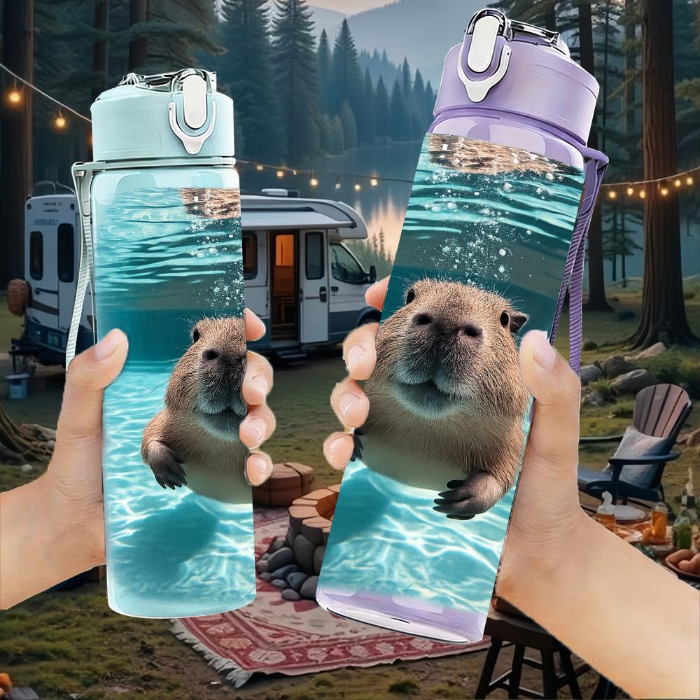 1 Pezzo Figura Capibara Selvatico che Nuota 750ml Colore Plastica Borraccia Anti-perdita Tappo a Beccuccio Ribaltabile Per Sport Ufficio Uso Domestico