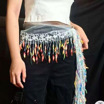 Exquisite Sequins Tassels Waist Chain For Women Girls Belly Dancing Sequined Waist Chain Costumes Hip Scarf Dancer Skirt
