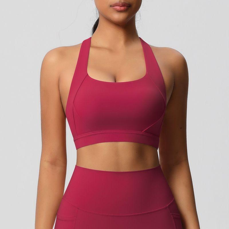Nude Feel Brushed Yoga Bra Women's High Strength Shockproof Push-up Running Exercise Underwear Beauty Back Cross Fitness Vest