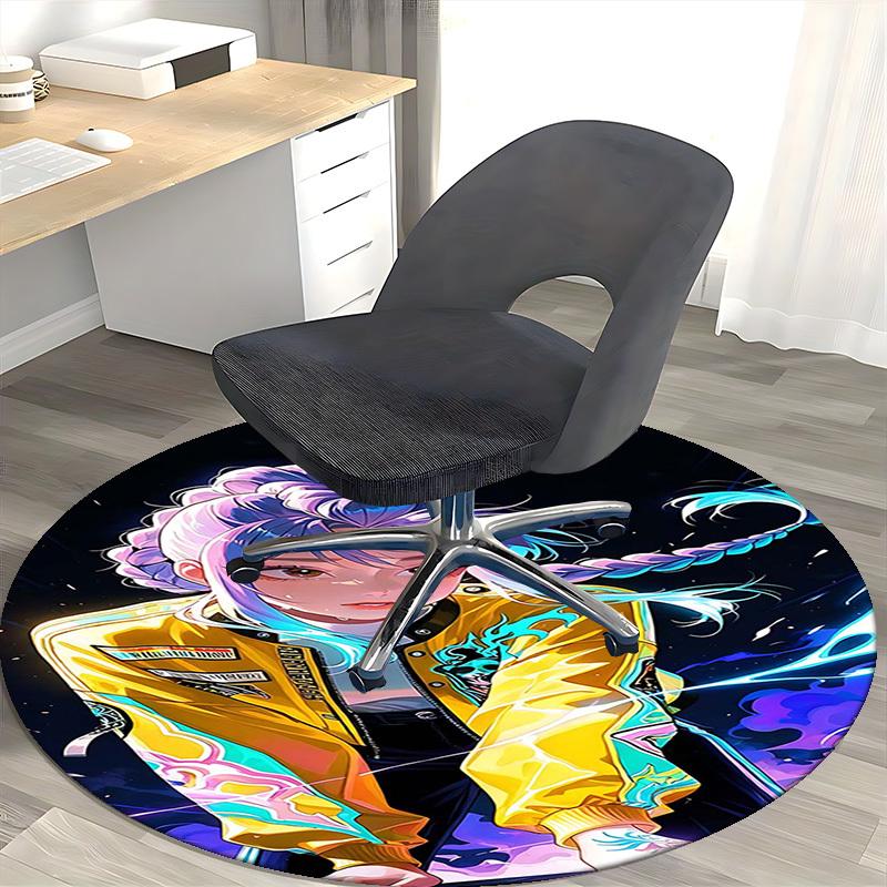 1pc Anime Design Round Carpet for Office Chair Mat, Non-Slip Rug Suitable for Home Decor, Living Room, Bedroom
