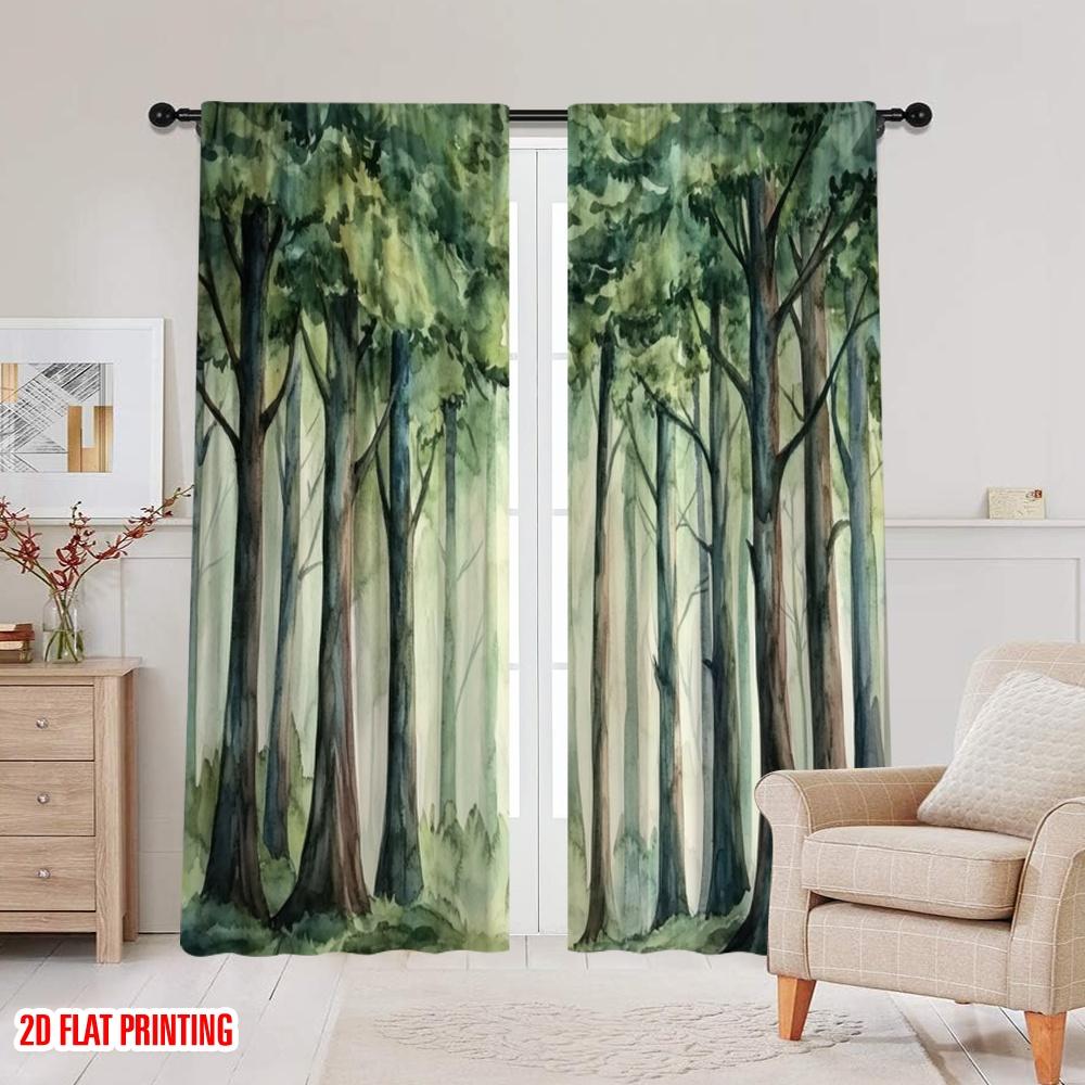 2 Stück, 2D-Flachdruck Lichtfilternde Vorhänge Nebliger Wald 100% Polyester (ohne Stange) Festlich für Schlafzimmer Wohnzimmer Fenster