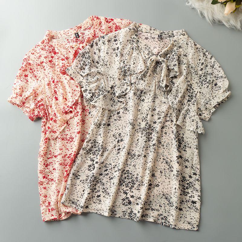 

Весенне-летние экспортные K-style новые простые универсальные цветочные простые антивозрастные пуловеры с коротким рукавом на шнуровке Black background white flowers All yards