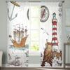 Cortinas transparentes de chiffon com navio à vela de farol antigo para decoração de sala de estar, quarto, janela, cortinas de tule