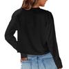 Casual Daily Wear Women Cropped Tops Loose Fit Solid Color Pullover Round Neck Long Sleeves Tops