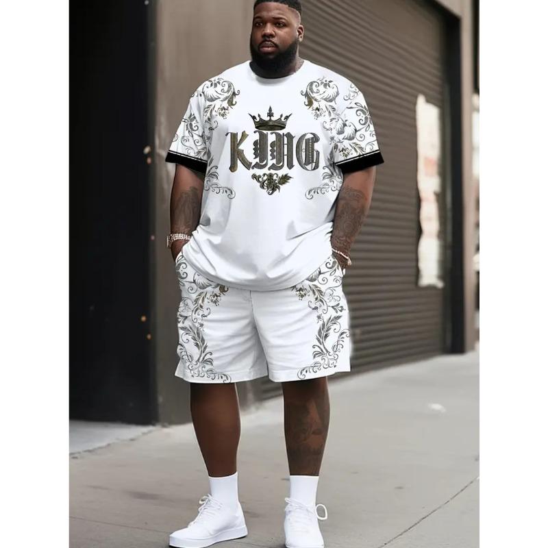 Summer Color Printed Fashionable Loose Sportswear Men's Plus Size Short Sleeved Daily Comfortable Two-piece Sport Wear