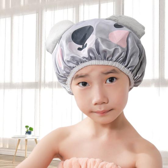 Bath Hair Hat Cartoon Design Waterproof Double Layer Elastic Band Hair Protection Nerdy Koala Cute Kids Bathing Hat Home Supply