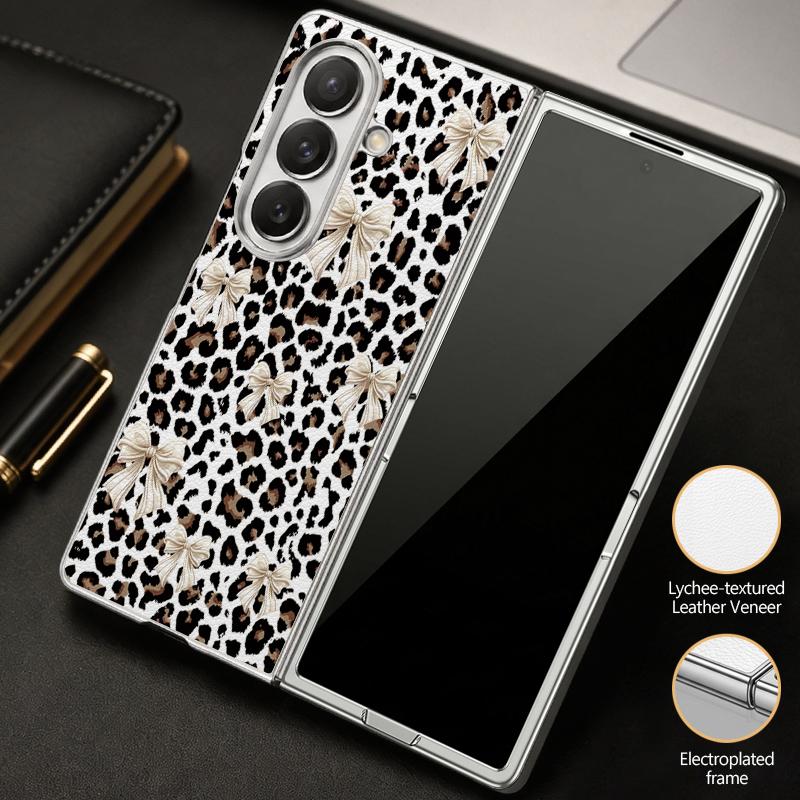 Bowknots Leopard Print Case For Samsung Galaxy Z Fold 8 Ultra 7 6 5 Z Fold8 Fold7 Fold6 Luxury Hybrid 3in1 Plating Leather Skin Phone Cover