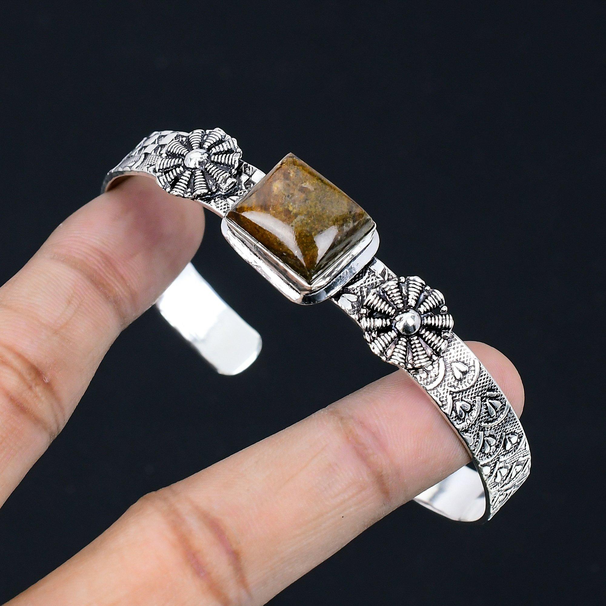 

Распродажа ко Дню дочерей Квадратный камень бронзит Стерлинговое серебро Бохо Авторский Новый браслет Adjustable