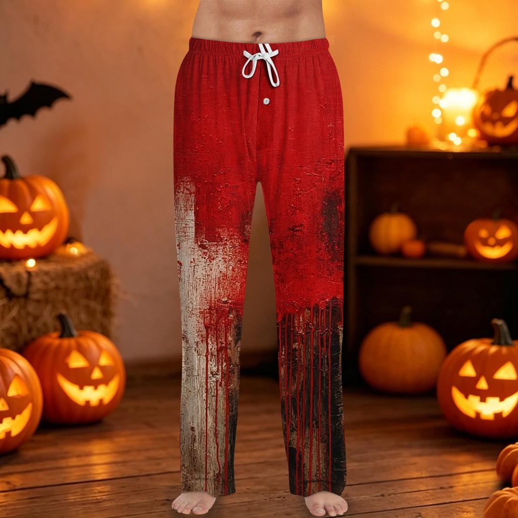 Men's Halloween Printed Drawstring Lounge Pants Casual Sleepwear Long Trousers with Adjustable Waistband and Button Fly