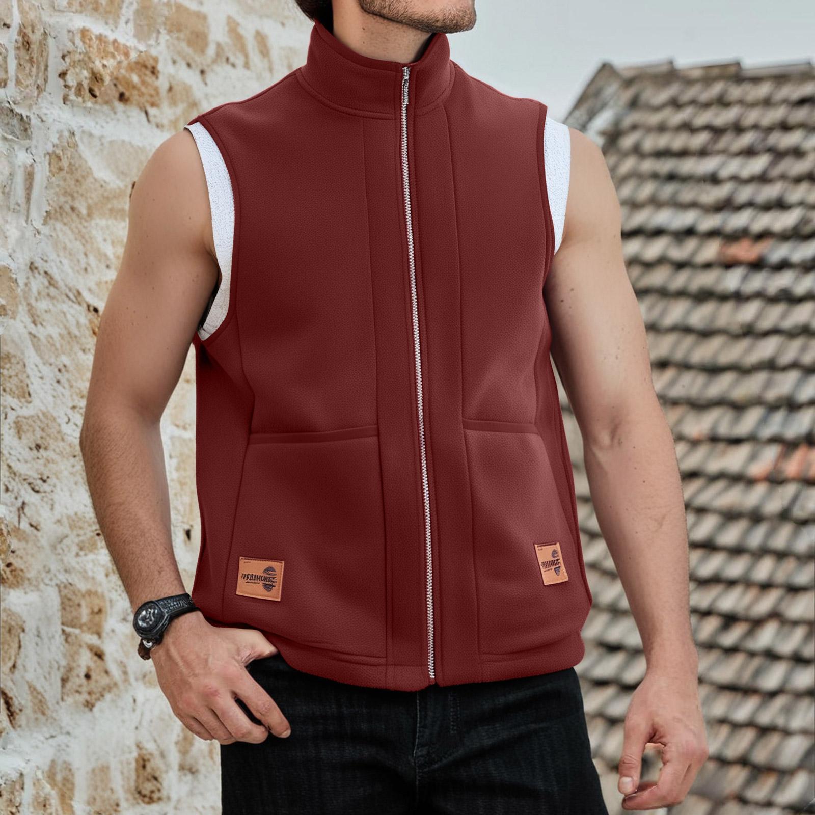

Men s Shearling-Lined Thermal Vest Casual Stand Collar Fleece-Lined Sleeveless Double-Sided Fleece Jacket XXL