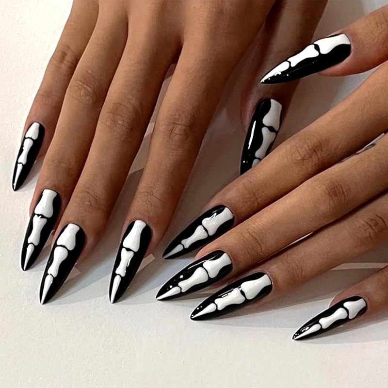 Halloween Press On Nails Medium Almond Fake Nails with Designs Bat Purple French Tip Glossy Glue On Nail 24 Pcs Natural Reusable Acrylic Nail for