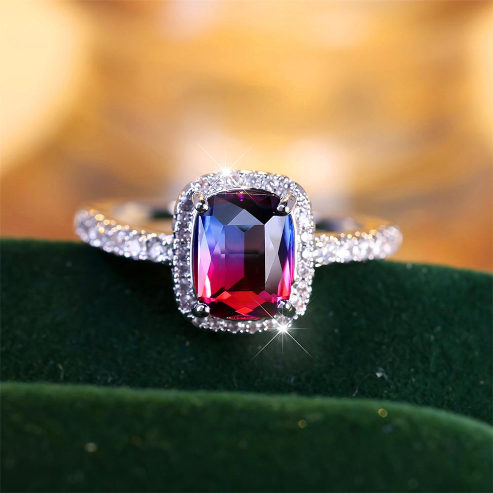 Luxury Female Crystal Red Blue Green Rainbow Zircon Stone Engagement Ring Vintage CopperColor Wedding Jewelry For Women