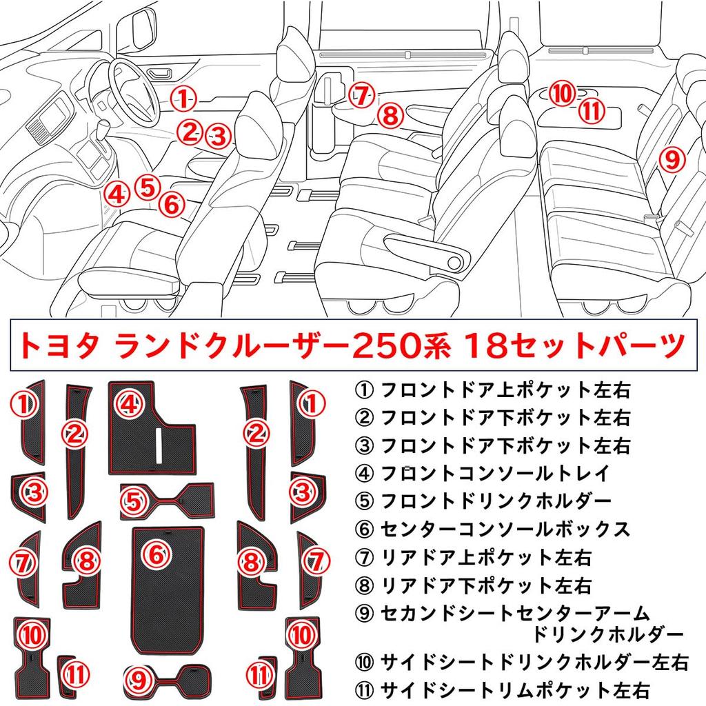Negues Rubber Floor Compatible with Toyota Land Cruiser Specific Design for the 250 Series 2024 Floor Rubber Interior and White Mats, 18-Piece Set,