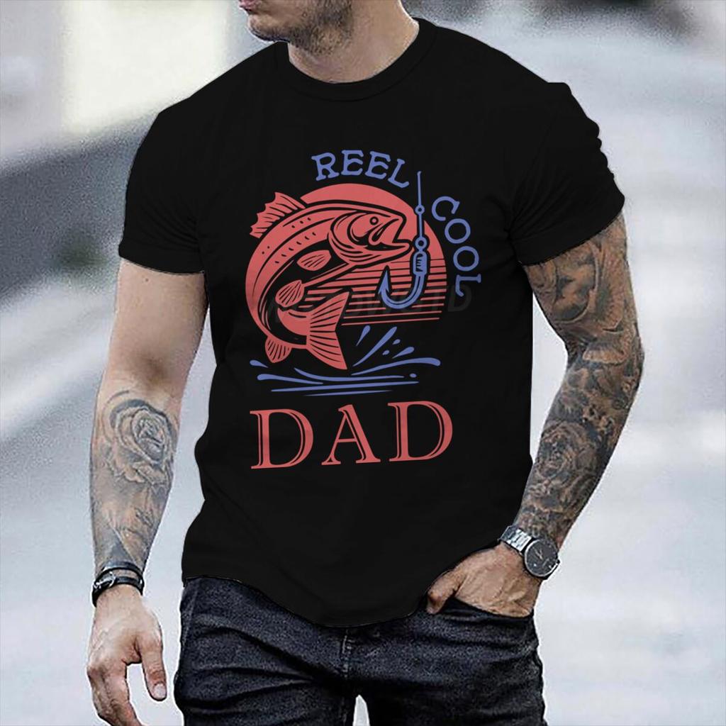 Reel Cool Dad Vintage Fisherunisex Tshirt Fathers Day Fun Daddy Tshirt Unisex Round Neck Short Sleeve Tees Male Tshirt Gift
