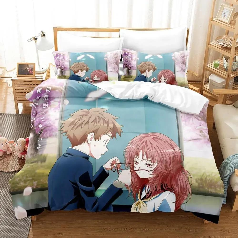 3D Kawaii The Girl I Like Forgot Her Eyewear Kaede Bedding Collection Cartoon Anime ThreePiece Set Adult Kid Bedroom Duvet Cover Collections