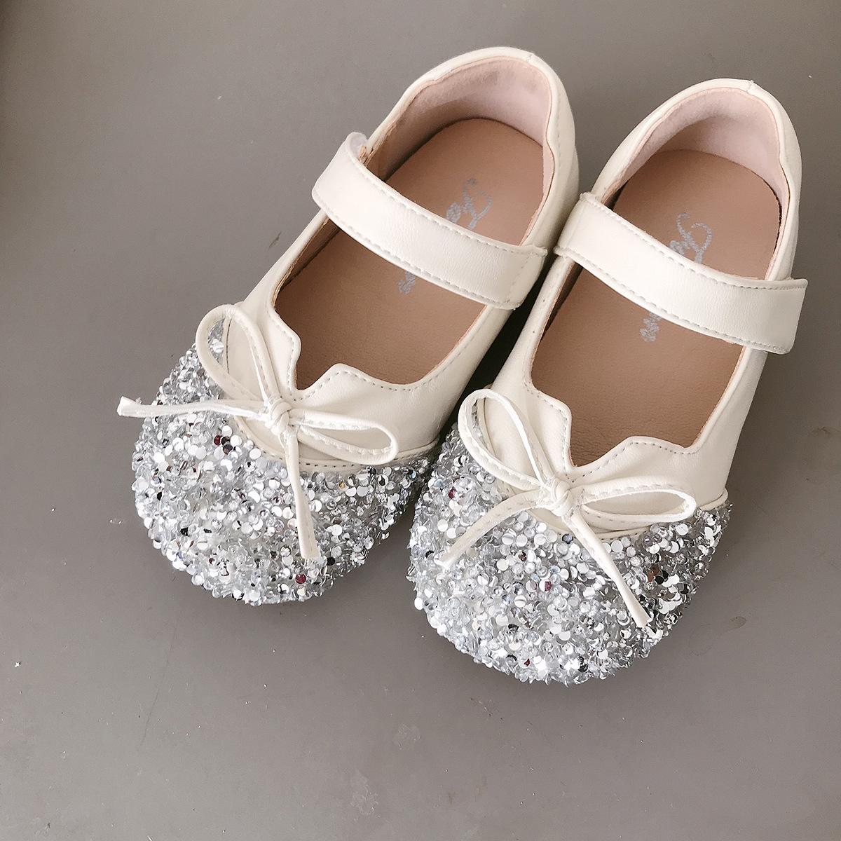 

Кожаные туфли для девочек-одноклассниц с блестками и бантом Детские туфли для принцессы Детские туфли с кристаллами 30 бежевый