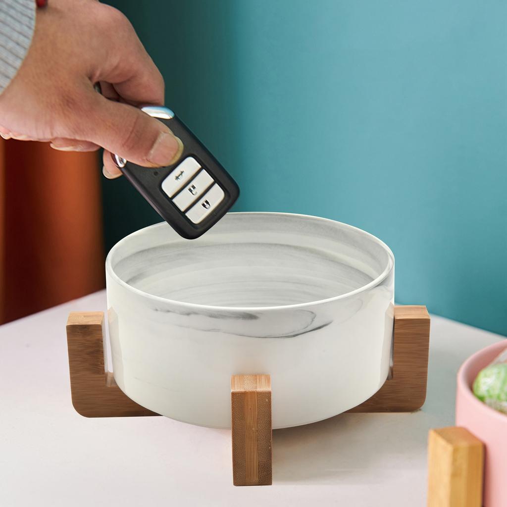 Cheap Marble Style Ceramic Cat Dog Bowl Dish with Wood Stand No Spill ...