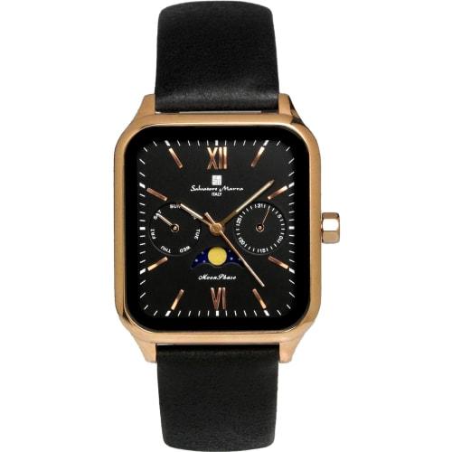 

Salvatore Marra Men s Square Moon Phase Watch with Multi-Calendar, Water Resistant, Leather Strap, Limited Edition, Pink Gold and Black, SM24112-PGBKL