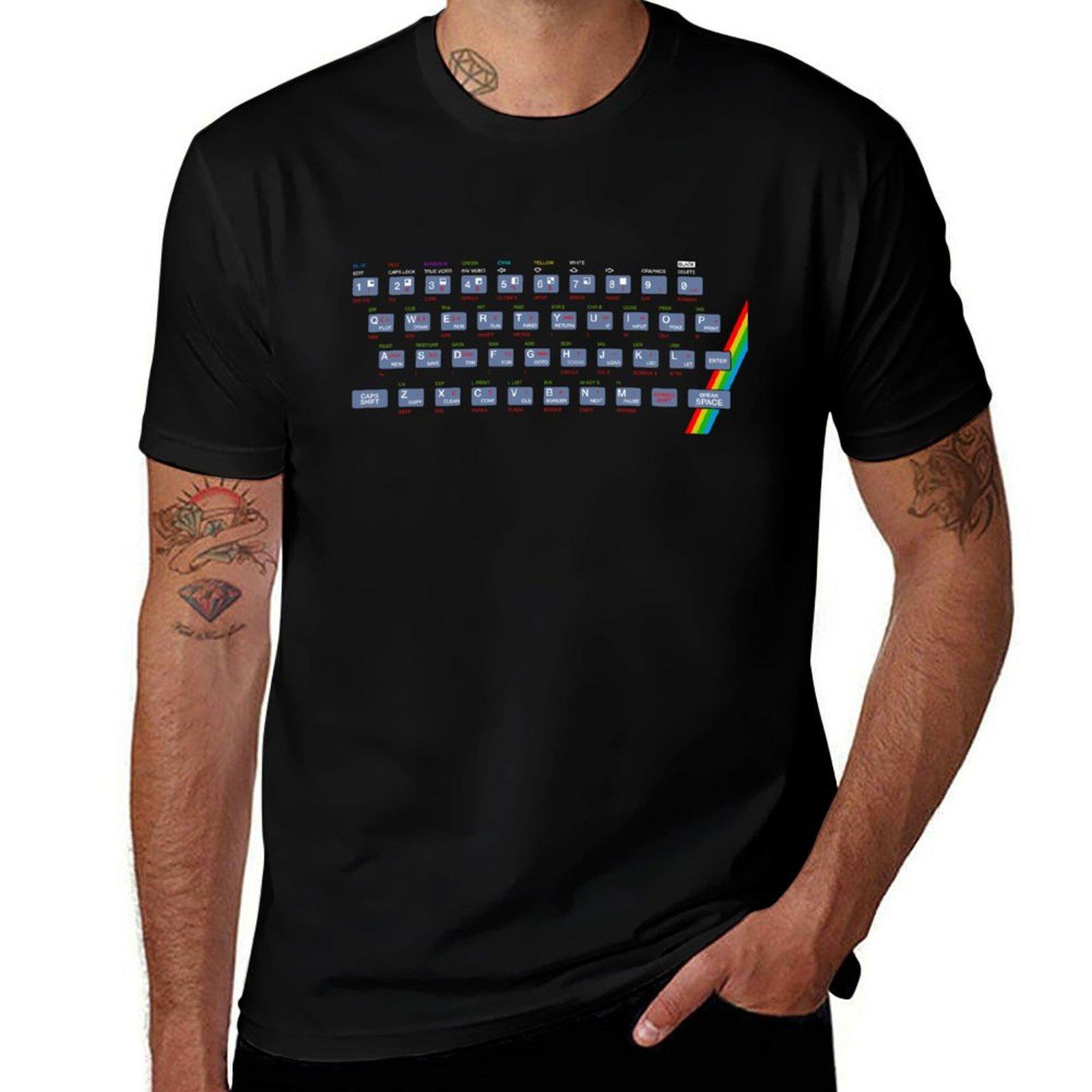 

Футболка з графікою клавіатури ZX Spectrum, оверсайз, синій замок, приталені футболки для чоловіків L