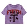 Faith Letter Funny Printing Women Wash Short T Shirt Summer Breathable Tshirt Street Fashion Tees Distress Tops Female