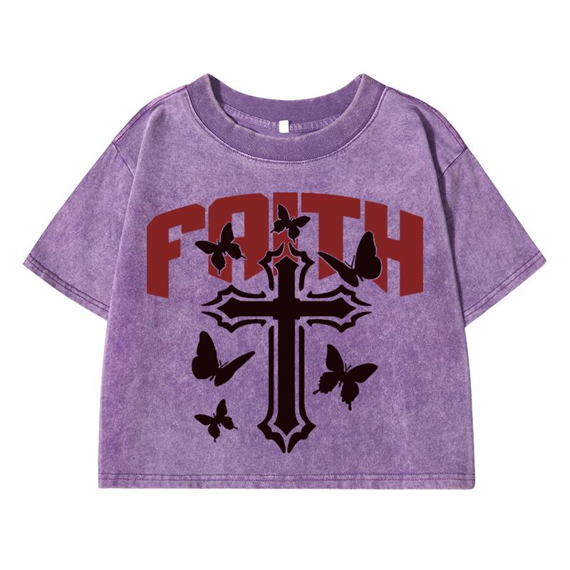 Faith Letter Funny Printing Women Wash Short T Shirt Summer Breathable Tshirt Street Fashion Tees Distress Tops Female