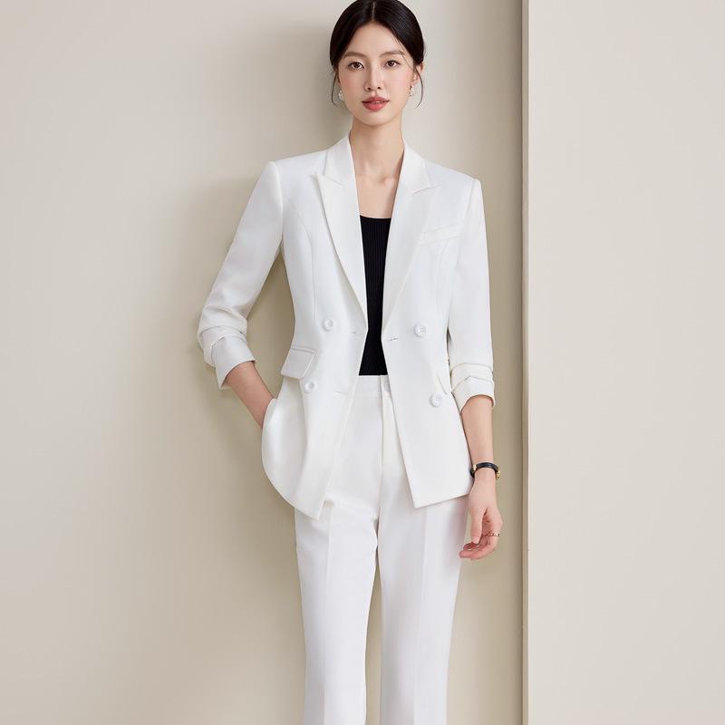 Women's White Autumn 2025 Suit Set: Elegant Long Sleeve Blazer & Professional Workwear