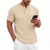 Mens American Retro Texture Elastic Loose Casual Short Sleeve Henley T Shirt