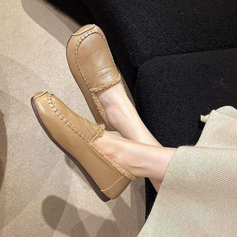 Rindensehnen-Weichsohle Samt Einzelne Schuhe Damen 2025 Herbst und Winter neu Mao Mao Schuhe rutschfest und verschleißfest Zuhause warm Doudou Schuhe Damen