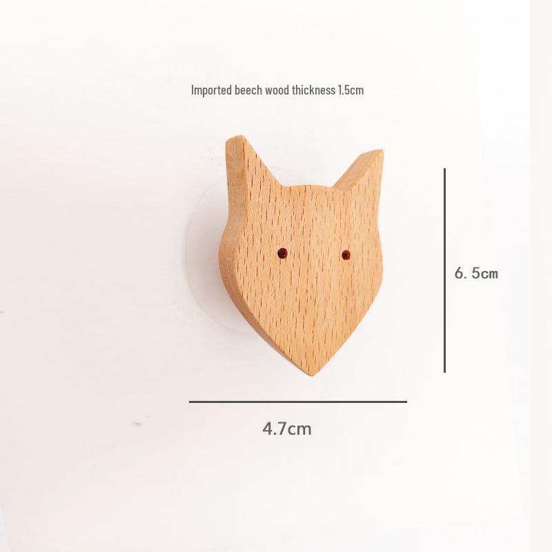 Creative Beech Wood Adhesive Hooks – Funny Animal Design Coat & Hat Hooks for Behind-the-Door Use