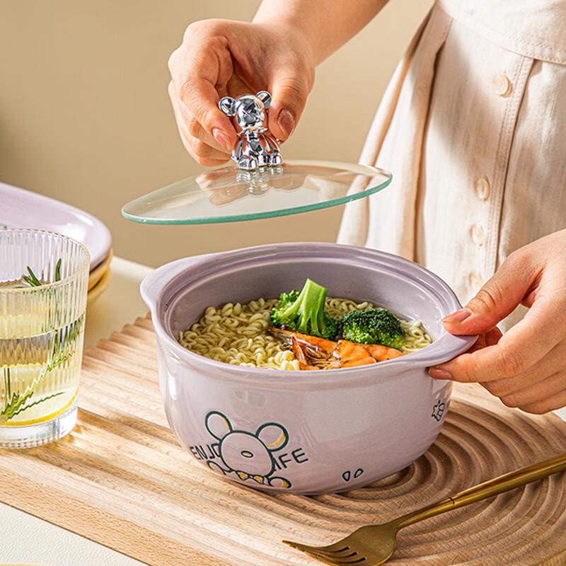 Dorian Ceramic Bear Instant Noodle Bowl with Lid