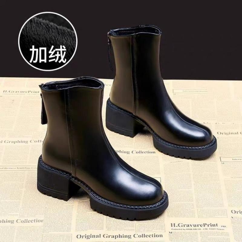 

Coarse heel short boots women s spring and autumn single boots brown platform Martin boots women s new women s boots medium boots women 40