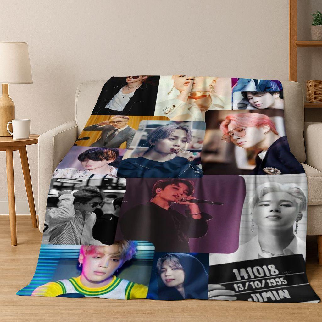 BTS Kpop Jeon Jung Kook Jk JIMIN Star Flannel Blanket Soft Warm Blanket for Bedroom Living Room Bed Travel Camping Picnic Gift