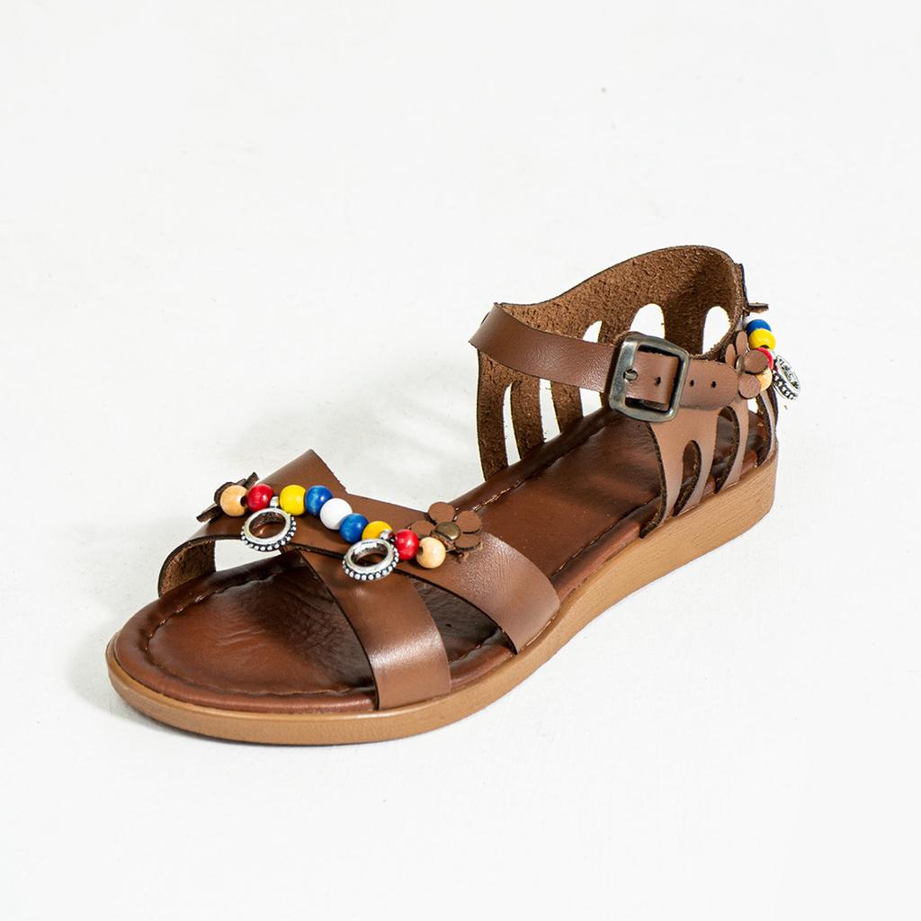 Élégant ethnique perlé accessoirisé croix bande cheville boucle Bodrum femmes sandales 51-195-23