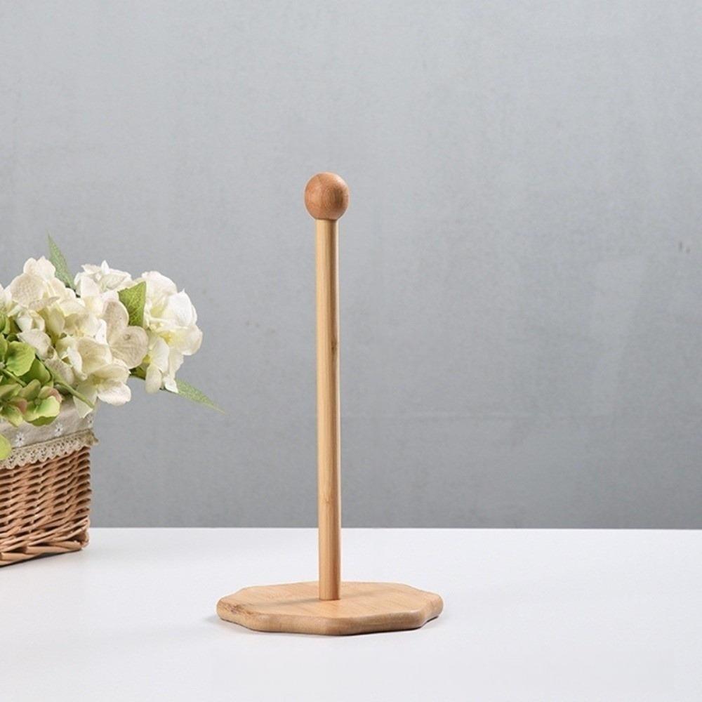 Bamboo Paper Towel Holder Minimalist Style Multi-Purpose Paper Dispenser Round Shape Holder Function Towel Storage Rack Home Use