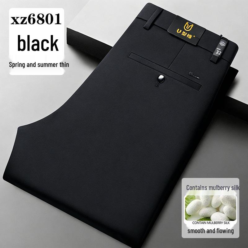 Men's High-Quality Mulberry Silk Business Casual Pants – Non-Iron, Elastic, Straight Leg for Spring/Summer