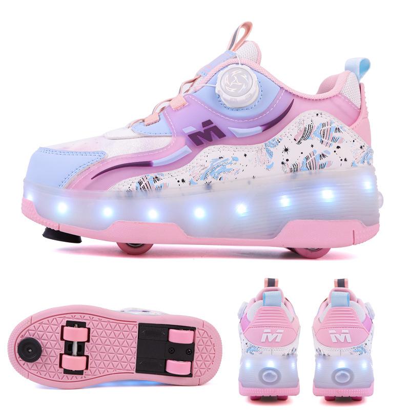 Boys and Girls USB Charging Night Smooth Roller Shoes LED Luminous Roller Shoes Outdoor Parkour Skates Christmas Sports Gift