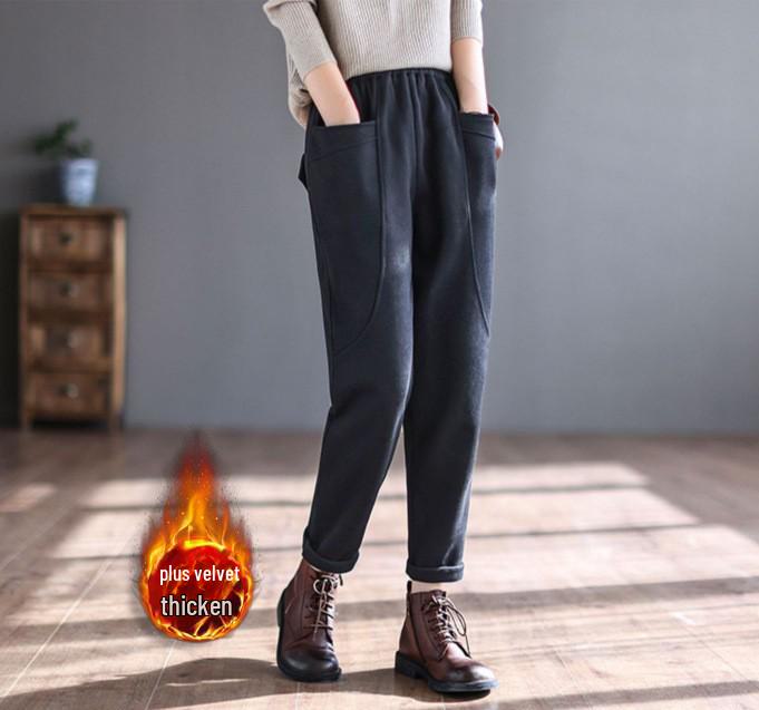 

Женские ретро-шаровары с подкладкой из японского бархата и карманами на осень/зиму 2025 года 4XL