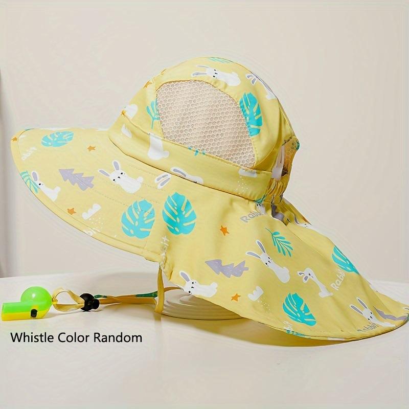 Kids UV Protection Sun Hat With Cape Quick Dry Breathable Beach Cap Summer Printed Outdoor Shade Headwear For Boys Girls