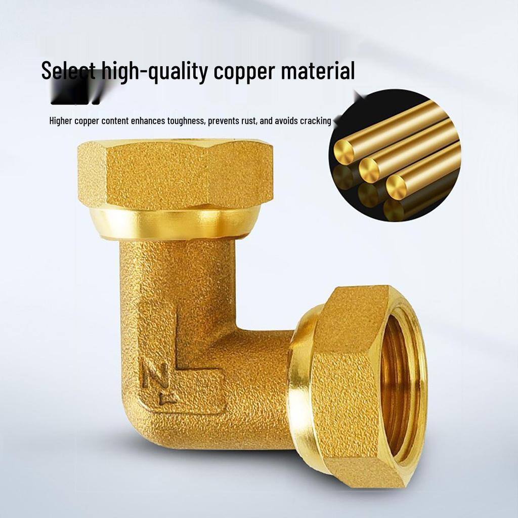 Copper 90° Elbow DN15, 4-Point Thickened Right Angle, Double Internal Thread, 6-Point Live Joint, Equal/Unequal Dia.