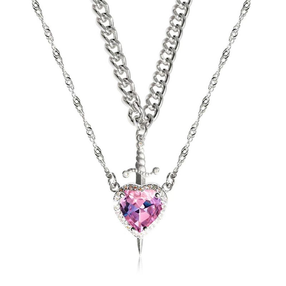 The Snow White Couple Necklace Heart and Sword Pendant Necklace for Women Romantic Valentine's Day Jewelry Gifts