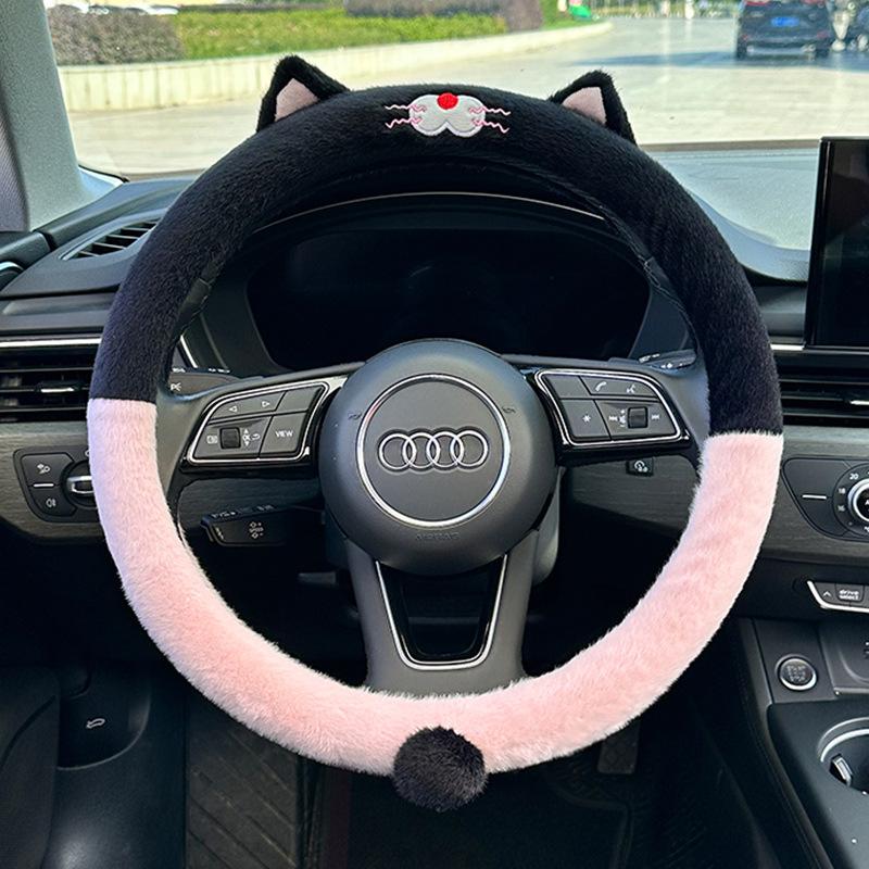 

Car steering wheel cover plush cat car comfort handle cover autumn and winter antifreeze hand car steering wheel cover 38cm